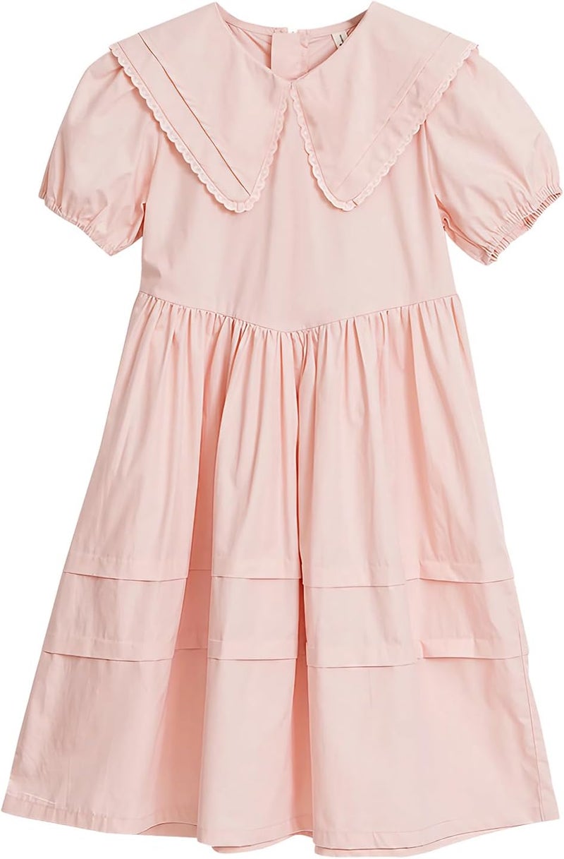 Mud Kingdom Girls Stripe Dress Lace Short Sleeve Summer School Dresses - Image 1